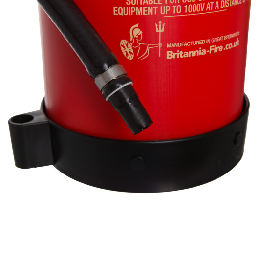 Close-up of the nozzle on a britannia p50 fluorine free a foam service free fire extinguisher
