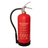 Front view of a p50 fluorine free b foam extinguisher with red body and attached hose