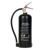 Front view of p50 6ltr fluoro free b foam extinguisher in black showing label and hose