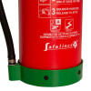 Base of the p50 service free lithium ion avd extinguisher showing green bottom and red body with instructions and safety symbols