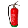 Side view of a red p50 service free lithium ion avd extinguisher with black hose and green base