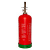 Side view of a red p50 service free lithium ion avd extinguisher with a green base and metal handle controls
