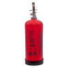 side view of a red p50 service free 6kg powder extinguisher with label and metal handle visible
