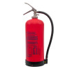 Back view of a red p50 med service free 6kg powder extinguisher showing the label and hose