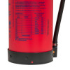 Close-up of the bottom of a p50 med service free 6kg powder extinguisher with a black base and red body text