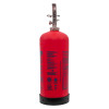 Side view of a p50 med service free 6kg powder extinguisher showing its red body and label details
