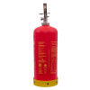 side view of red p50 wet chemical fire extinguisher with yellow base and metal handle on top