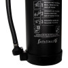 Close-up of the lower part of a Befw6Wmb P50 6L Water Mist Fire Extinguisher Black Bottom showing instructions and hose connection