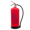 p50 service free 9kg powder extinguisher showing the back with text labels and attached hose