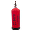 Side view of a red p50 service free 9kg powder extinguisher with metal valve and black base
