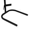 Close up of the black base of a p50 fire extinguisher stand showing rounded metal frame and support bracket
