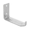 angled view of a silver Britannia p50 fire extinguisher wall bracket with two screw holes for mounting