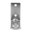Front view of a silver Britannia P50 fire extinguisher wall bracket showing mounting holes and metal hook
