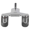 A symmetrical metal mounting bracket with two downward‑facing arms and a central raised section with a rectangular slot.