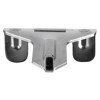 A close‑up of a metal bracket with a central protruding tab and two curved arms containing slotted screw holes.