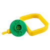 Green Boxpinfree Chubb Type Pin Ok Indicator with raised OK text and attached yellow square plastic frame shown angled