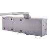 briton 1110 overhead door closer in silver showing the back with mounting holes and arm attached