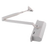 Side view of the briton 121ce overhead door closer in white showing its arm and main body