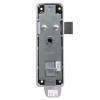 briton single door push pad latch showing the back metal plate and locking mechanism
