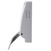 Side view of a grey Briton single door push pad latch showing the latch mechanism and mounting hole