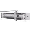 briton 2003 overhead door closer in silver showing the back side with mounting points and arm mechanism