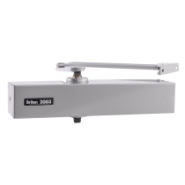 briton 2003 overhead door closer in silver shown from the front with arm visible and logo on side