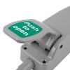 Close up of the briton 372 single door emergency pad with bolt showing the push to open lever in grey and green