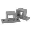 Two grey metal keep components for the briton 372 single door emergency pad with bolt shown from different angles