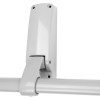 Close-up of the bar holder part of the briton 376 single door panic bar with bolt in white finish