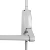 Closeup of the briton 376 single door panic bar with bolt showing the handle and locking mechanism