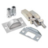 briton 376 single door panic bar with bolt showing metal components including bolts and a catch plate on white background