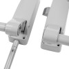 Close-up detail of briton 377 double door panic bar set with latch bolt showing handles and mechanism components