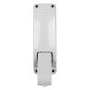 Closeup of the bar holder on a Briton 378 single door panic bar with latch in white finish