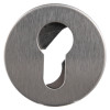briton euro profile escutcheon pair showing front view of silver round metal plate with keyhole cutout
