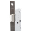 Closeup image of Br542060Ss Briton Sashlock 72Mm showing metal latch and faceplate with Briton engraving
