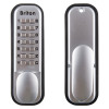 Front and back view of Briton 9160 push button mechanical lock with keypad and handle