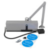 Briton 996 hold open free swing door closer en5 with arm, mounting screws, and blue firedoor warning stickers
