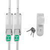 briton double door emergency pushpad set with bolts showing front view of two pushpads and a knob operated outside access device with keys