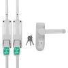 Briton double door emergency pushpad set with bolts and lever operated outside access device shown from the front with keys