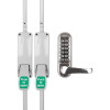 Front view of Briton double door emergency pushpad set with bolts and mechanical code lock outside access device showing push pads and keypad handle