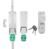Front view of briton double door emergency pushpad set with latch bolt and knob operated outside access device including keys
