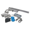 briton fire door kit lever on rose with br2320bt showing handles, hinges, lock mechanism, signs, and screws laid out on white background