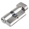 angled view of a silver briton euro profile cylinder turn showing keyhole and thumb turn