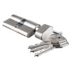 briton euro profile cylinder turn with attached set of five keys on a white background