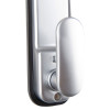 Closeup image of the Briton 9160 Push Button Mechanical Lock showing the silver push button and locking mechanism