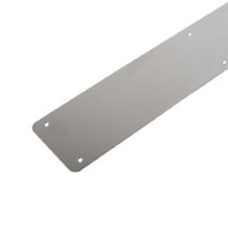 Closeup of a metal briton 4700 push plate 675 showing smooth surface and corner screw holes