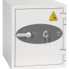 Front view of phoenix battery titan 1280 series key lock showing key in lock and handle on a white background