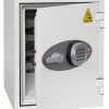 phoenix battery titan 1280 series electronic lock on a white safe with the door slightly open showing the inside edge