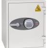Front view of the phoenix battery titan 1280 series electronic lock showing keypad and handle on a light grey metal surface