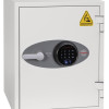 Front view of a phoenix battery titan 1280 series fingerprint lock showing keypad and handle on a white surface